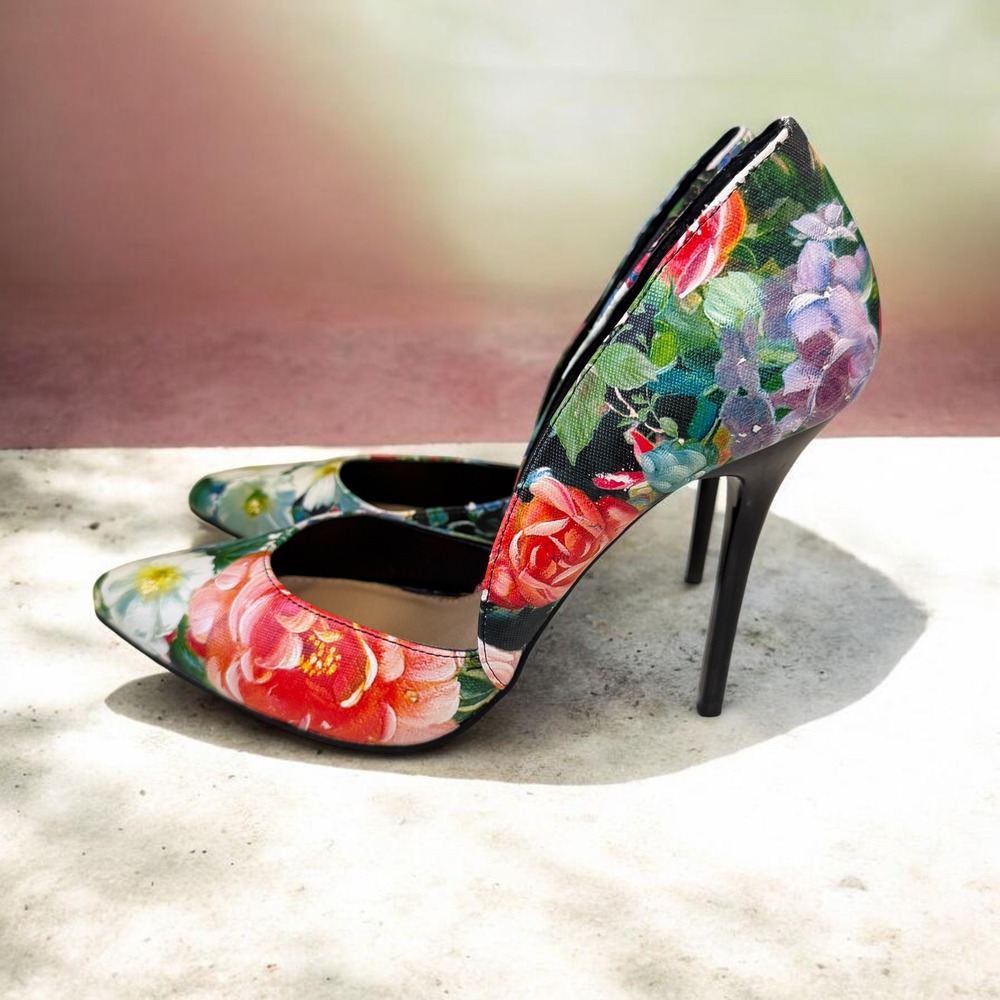 Floral Stiletto Heels Pointed Toe Pumps Spring Wedding Dressy Elegant Justfab